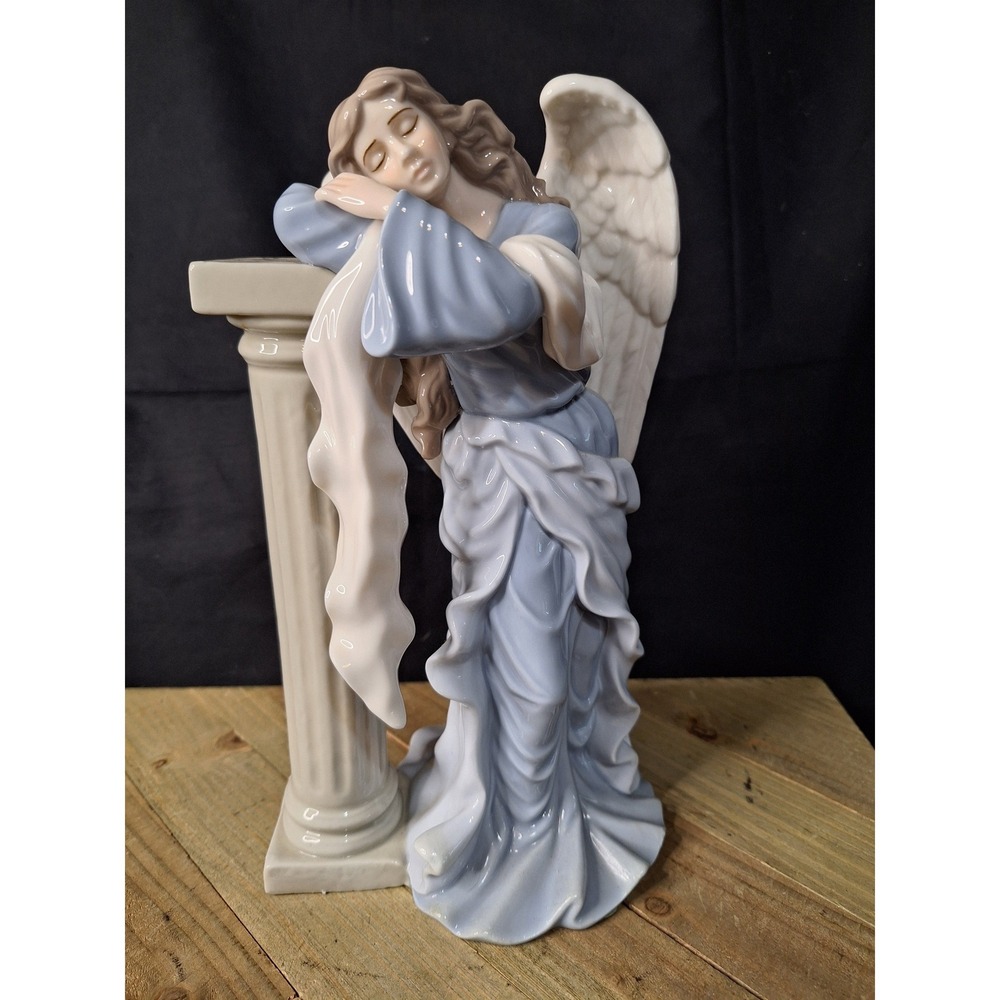Member's Mark Resting Angel Porcelain Figurine Blue Gown Column Vintage